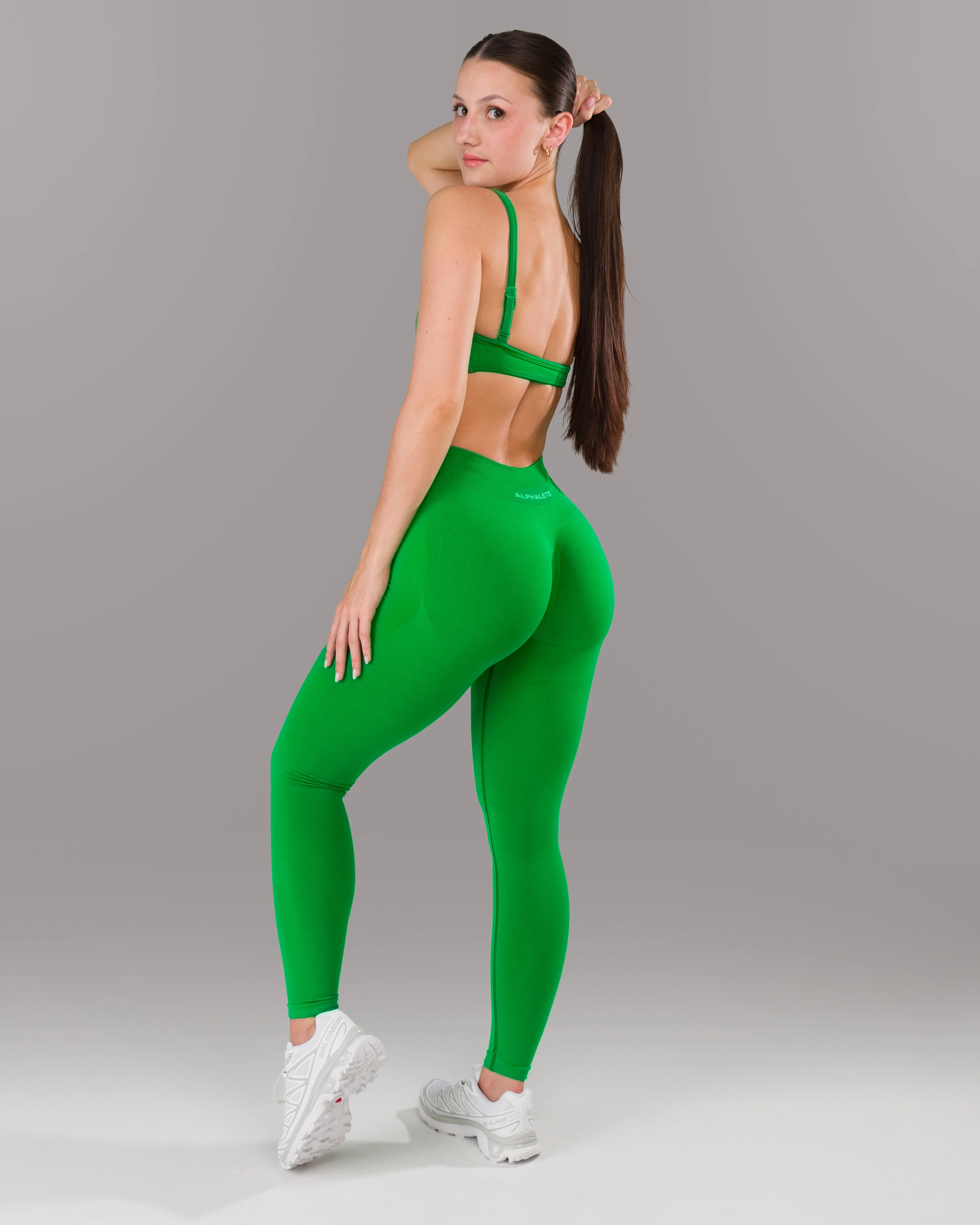 Pump Mid Rise Legging - Emerald Green w/ Logo - Image 5